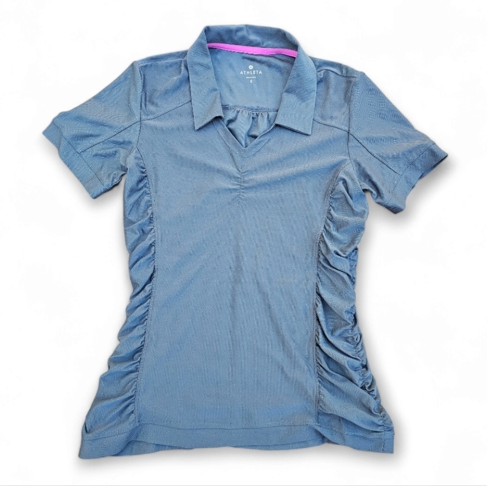 Athleta Birdie Gray Golf Ruched Polo Shirt, Size S